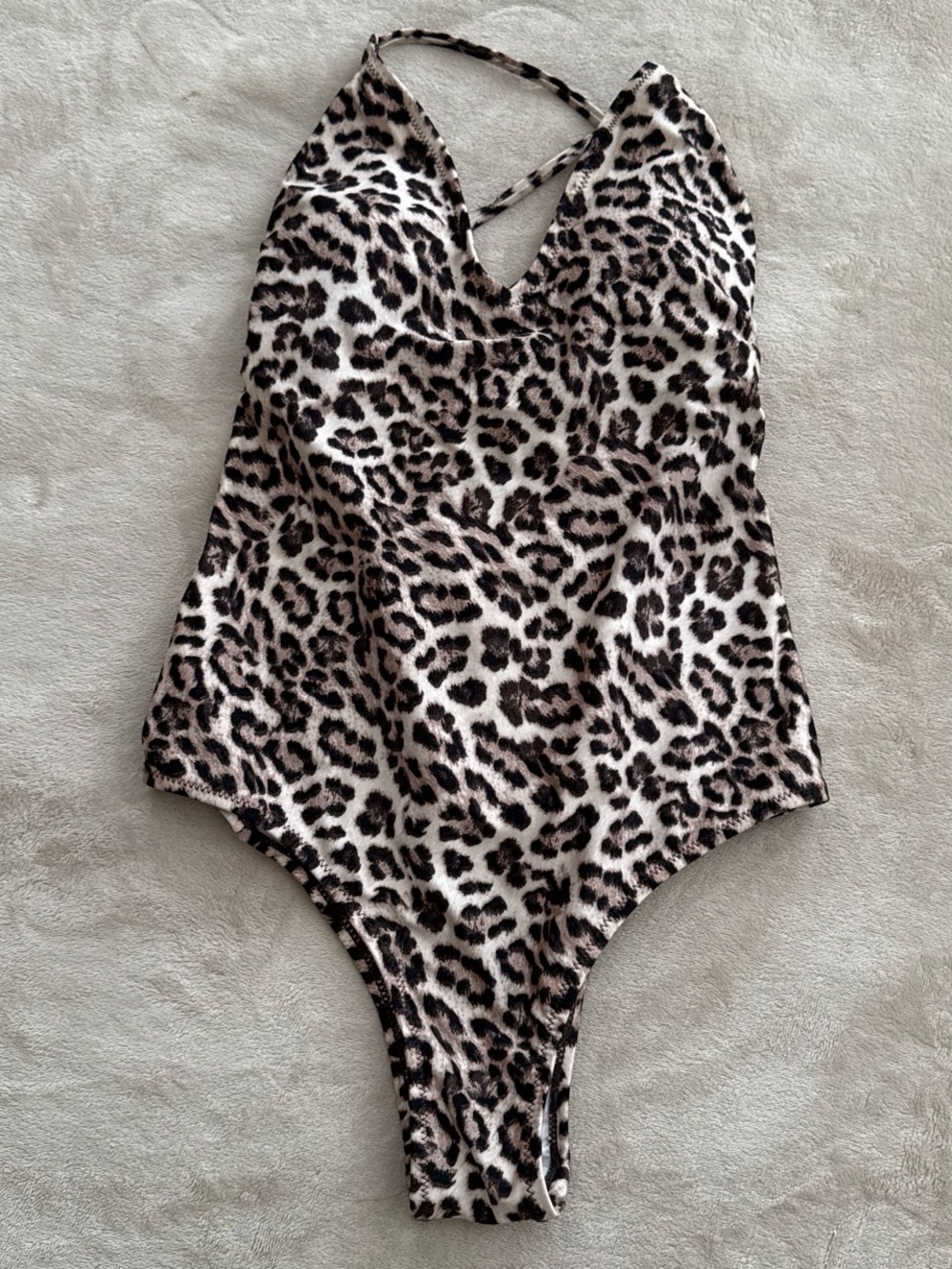 Zíngara Leopard Print V-Neck One-Piece Swimsuit in Neutral Brown